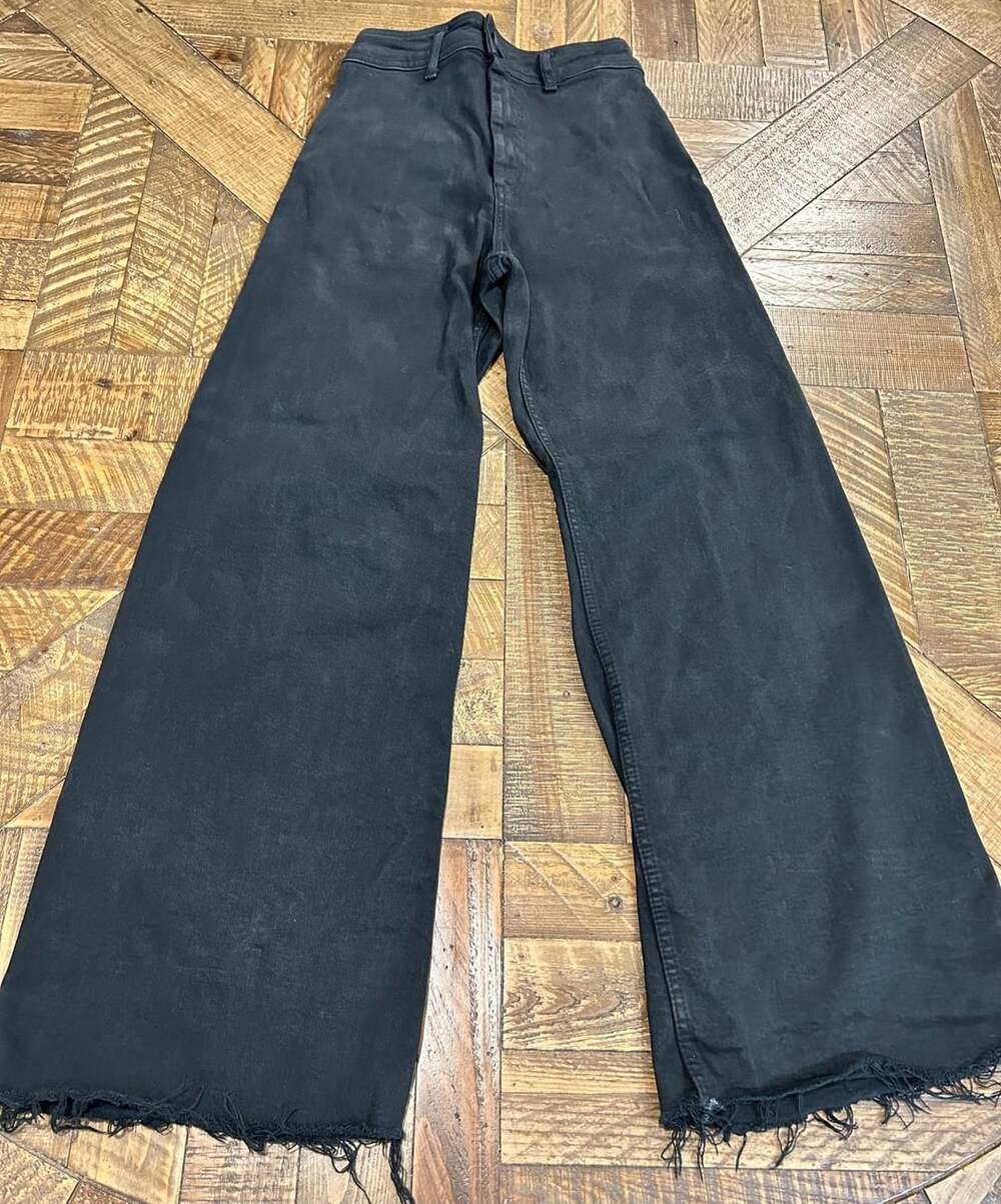 Zara Wide Leg Jeans Size USA 2 Black Raw Hem Cotton Denim